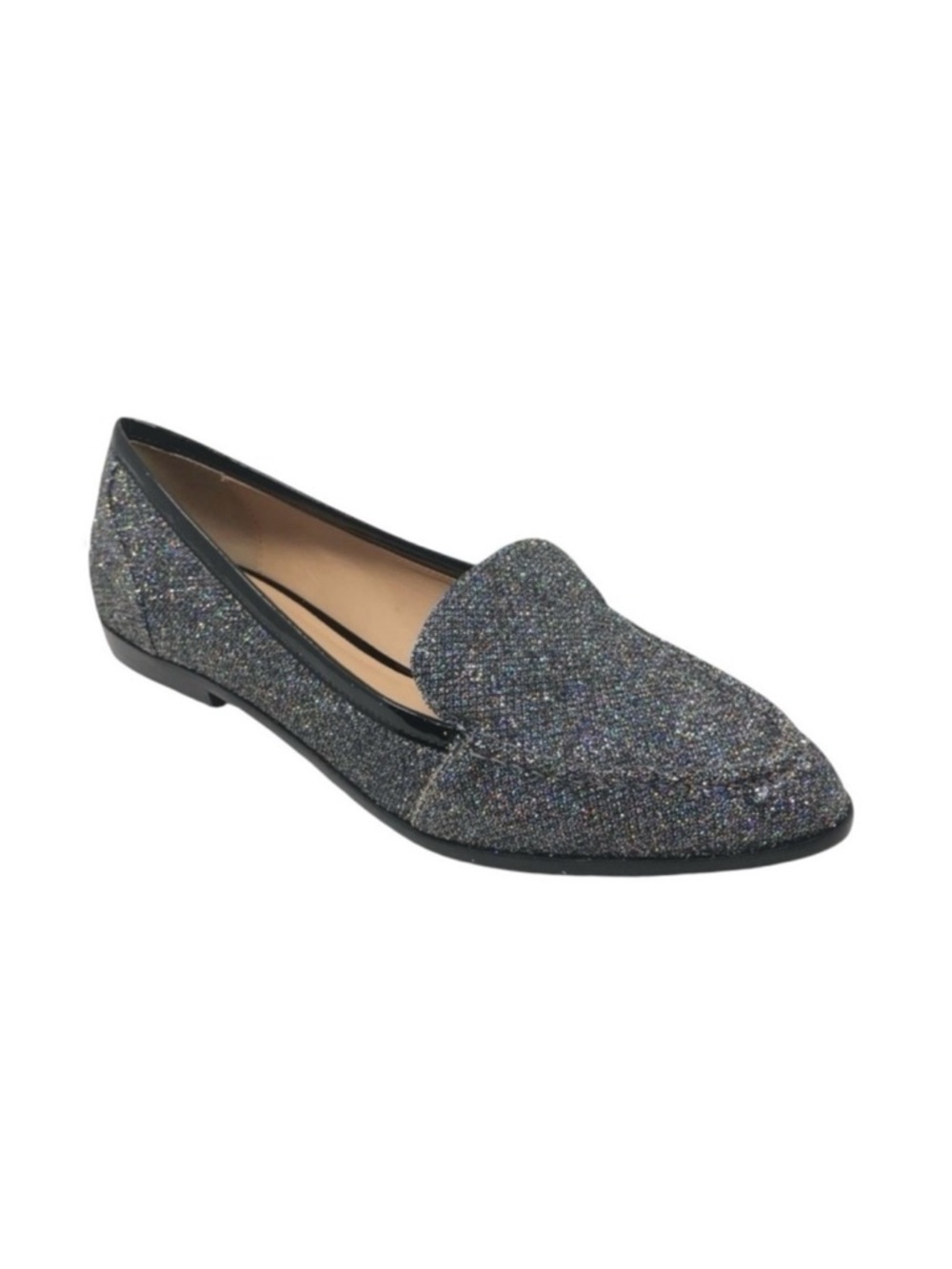 J.Crew Collins Glitter Loafers Flats Black Silver Leather Size 9